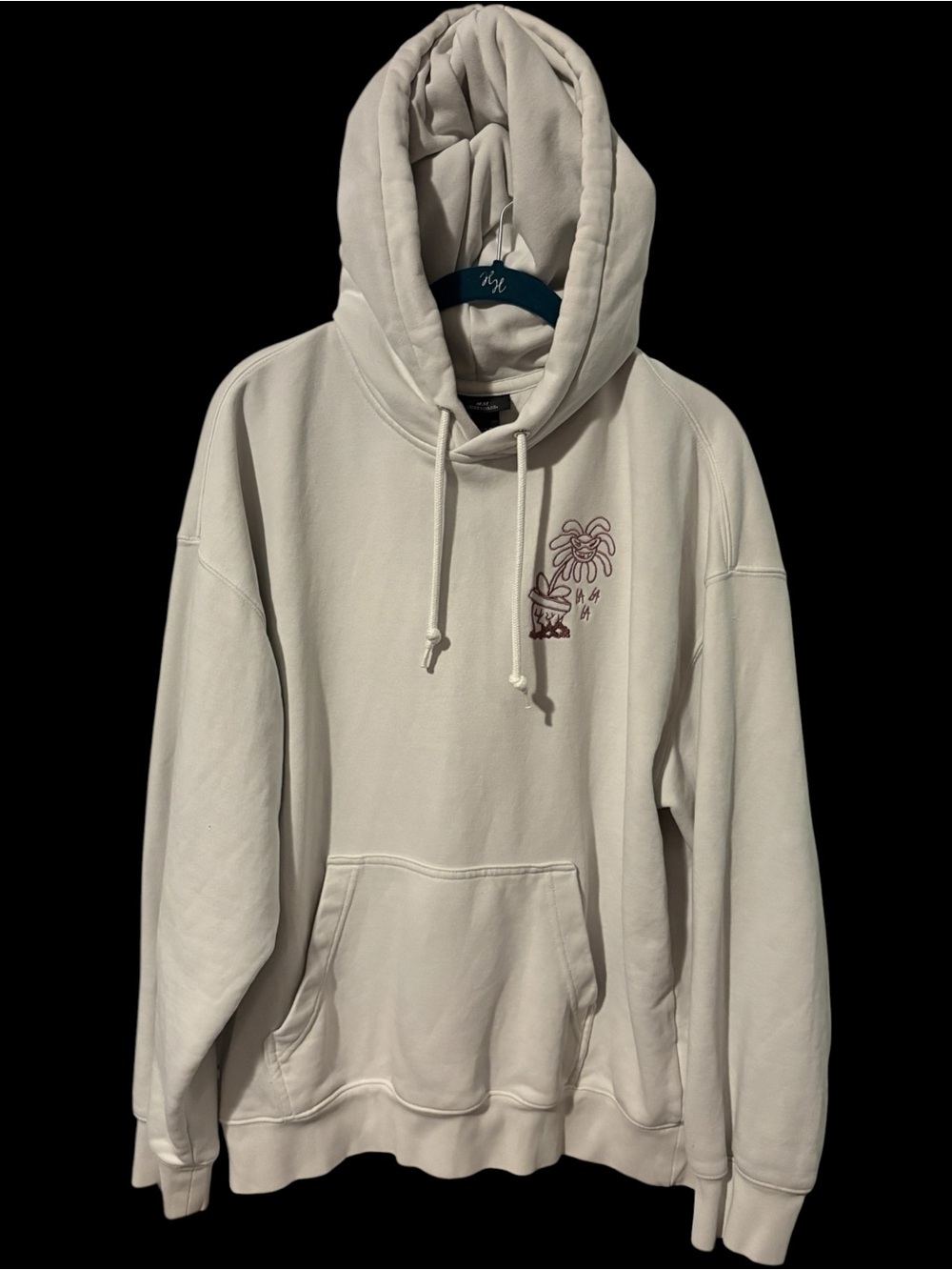 H&M Cream Crewneck Hoodie with Small Embroidered Graphic